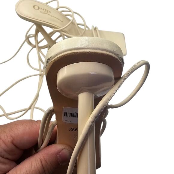 Olivia Jaymes Cream White Square Toe Lace Up Strap Cottagecore Sandal Heels - Picture 9 of 9